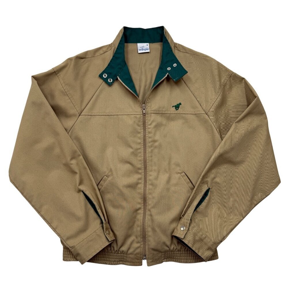 VTG Wrangler Canvas Jacket Zip Up Jacket Logo Normcore Retro Preppy Tan Womens M